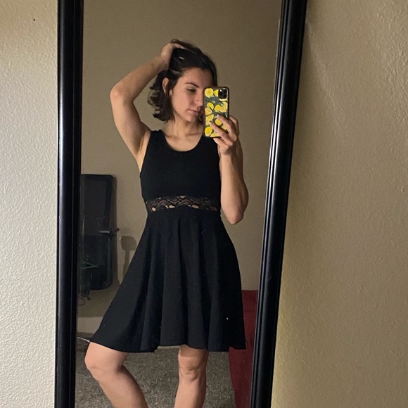 Wild Daisy Fairycore Goth Grunge Whimsigoth Black Lace Embossed Skater Dress - Picture 10 of 10